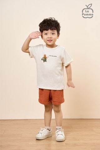  Bộ Cộc Tay La Pomme Thợ làm vườn gấu nâu - Trắng kem 