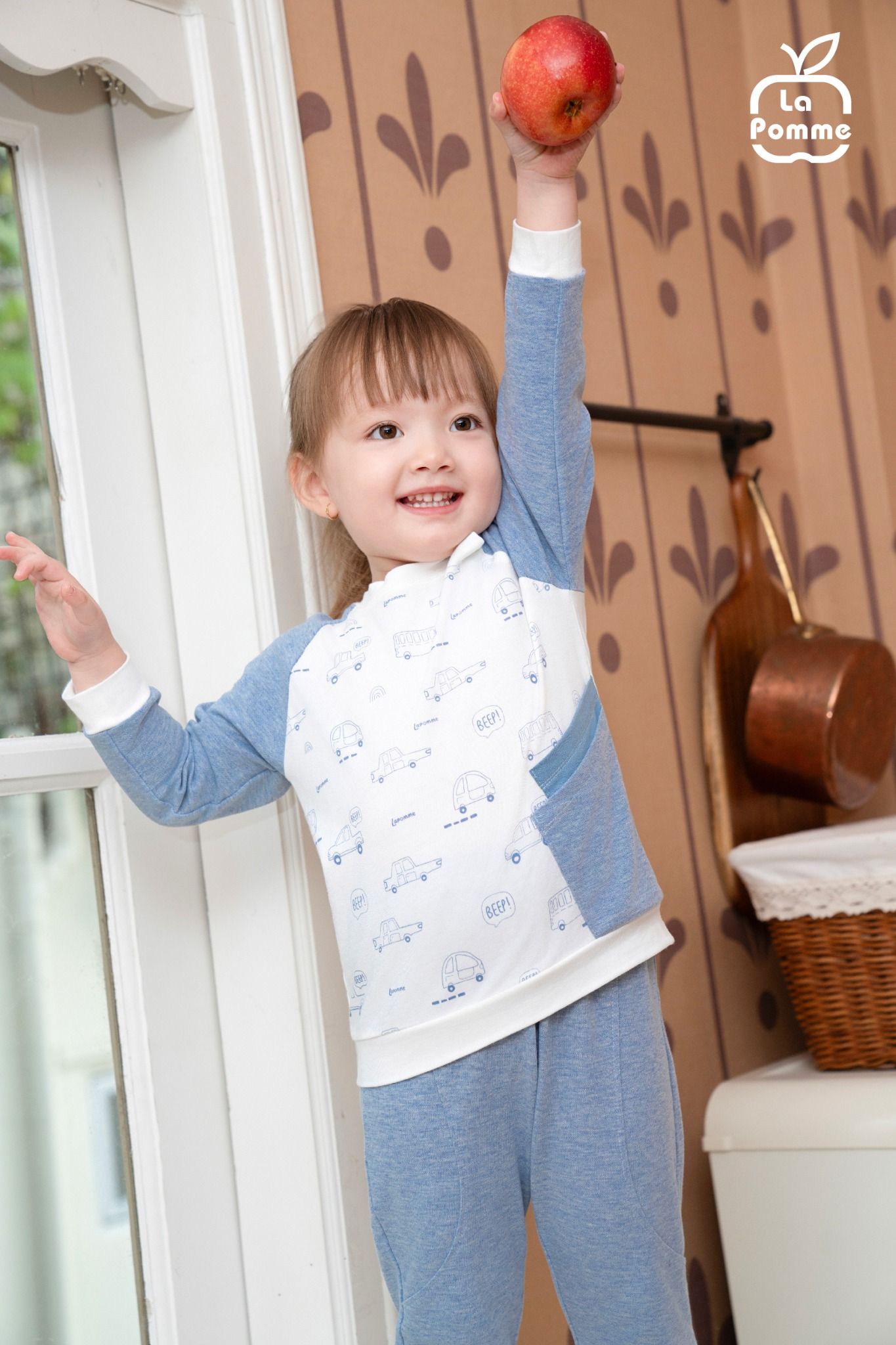  Bộ dài tay La Pomme raglan in hoạ tiết ô tô 