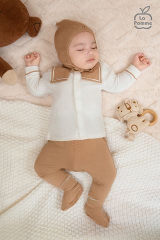  Bộ dài tay cúc giữa La Pomme lá cổ cách điệu 