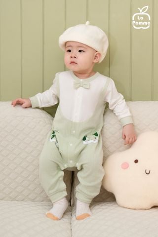  Bộ yếm liền dài tay La Pomme cổ nơ 