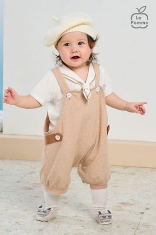  Bộ yếm rời kèm áo cộc tay La Pomme cổ nơ 