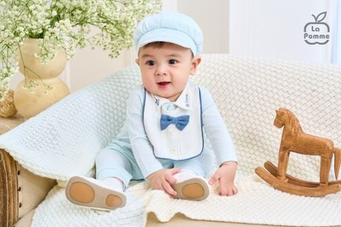  Body dài tay kèm mũ La Pomme Deluxe thêu cổ thanh lịch 