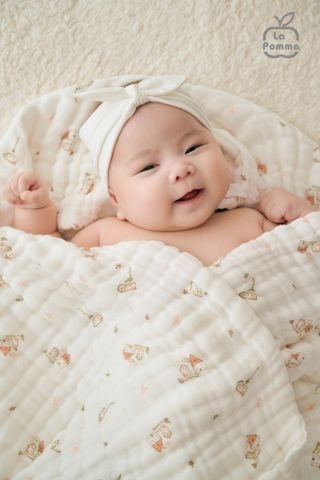  Khăn đa năng Xô Muslin 6 Lớp La Pomme họa tiết (100x100cm) - Trắng (Little House) 