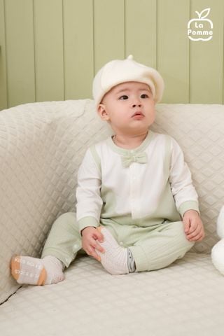  Bộ yếm liền dài tay La Pomme cổ nơ 