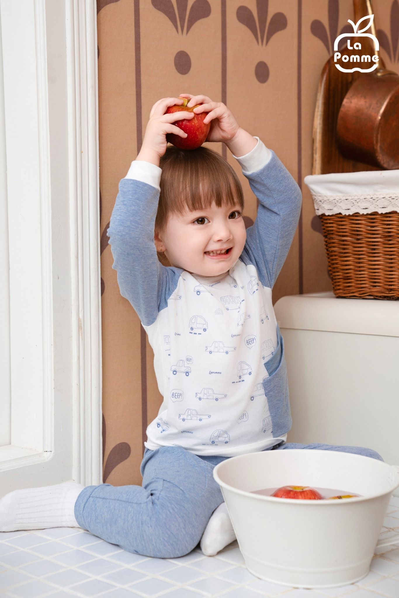  Bộ dài tay La Pomme raglan in hoạ tiết ô tô 