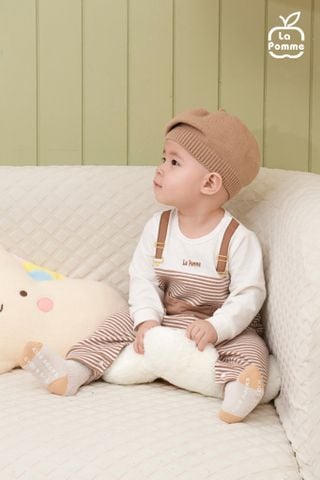  Bộ yếm liền dài tay La Pomme kẻ ngang 