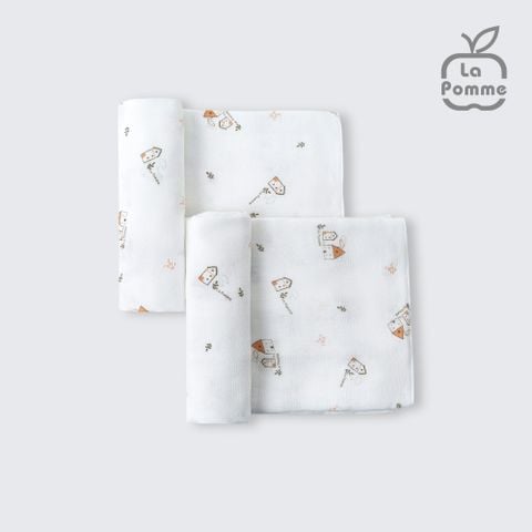  Set 2 Khăn đa năng sợi tre lụa La Pomme (75x75cm) - Trắng (Ngôi làng) 