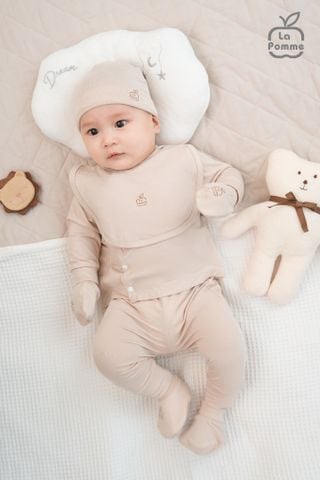  Bộ dài tay La Pomme cúc lệch mềm mịn 