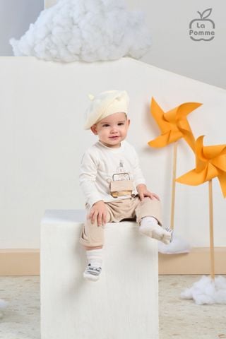  Bộ body liền dài tay La Pomme phối màu ô tô ngộ nghĩnh 