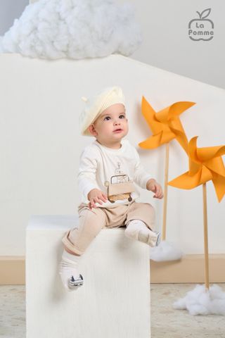  Bộ body liền dài tay La Pomme phối màu ô tô ngộ nghĩnh 