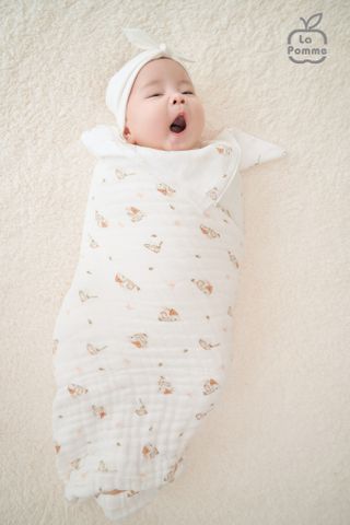  Khăn đa năng Xô Muslin 6 Lớp La Pomme họa tiết (100x100cm) - Trắng (Little House) 