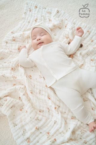  Khăn đa năng Xô Muslin 6 Lớp La Pomme họa tiết (100x100cm) - Trắng (Little House) 