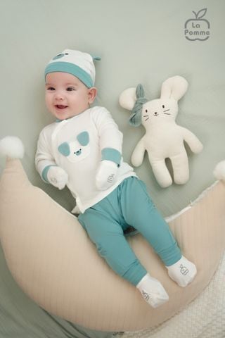  Set bao tay bao chân sơ sinh La Pomme mềm mịn - Trắng 