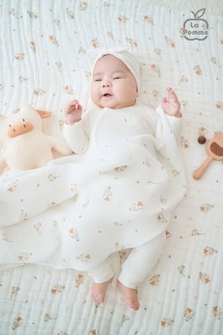  Khăn đa năng Xô Muslin 6 Lớp La Pomme họa tiết (100x100cm) - Trắng (Little House) 