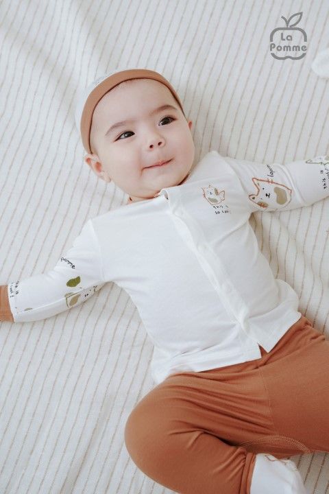  Bộ dài tay La Pomme cúc giữa lovely baby - Nâu 