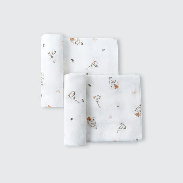  Set 2 Khăn đa năng sợi tre lụa La Pomme (75x75cm) - Trắng (Ngôi làng) 