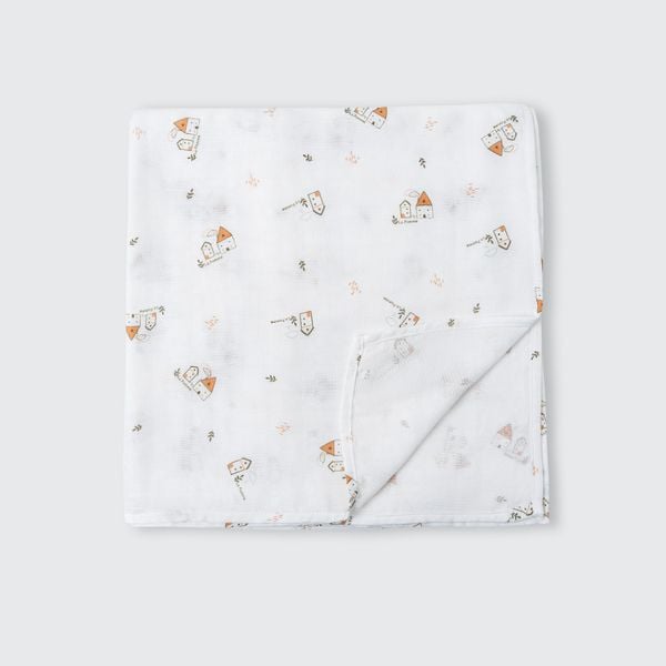  Khăn đa năng sợi tre lụa (120x120cm) - Trắng (Ngôi làng) 