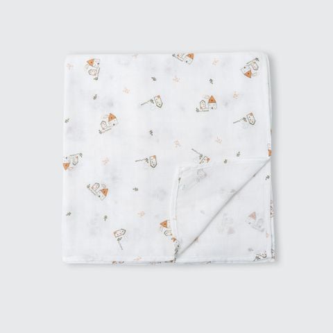  Khăn đa năng sợi tre lụa (120x120cm) - Trắng (Ngôi làng) 