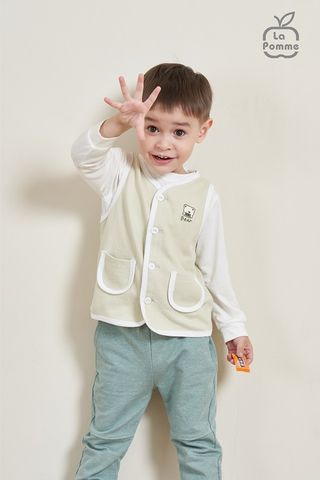  Áo Gile La Pomme viền màu túi đôi - Vàng 