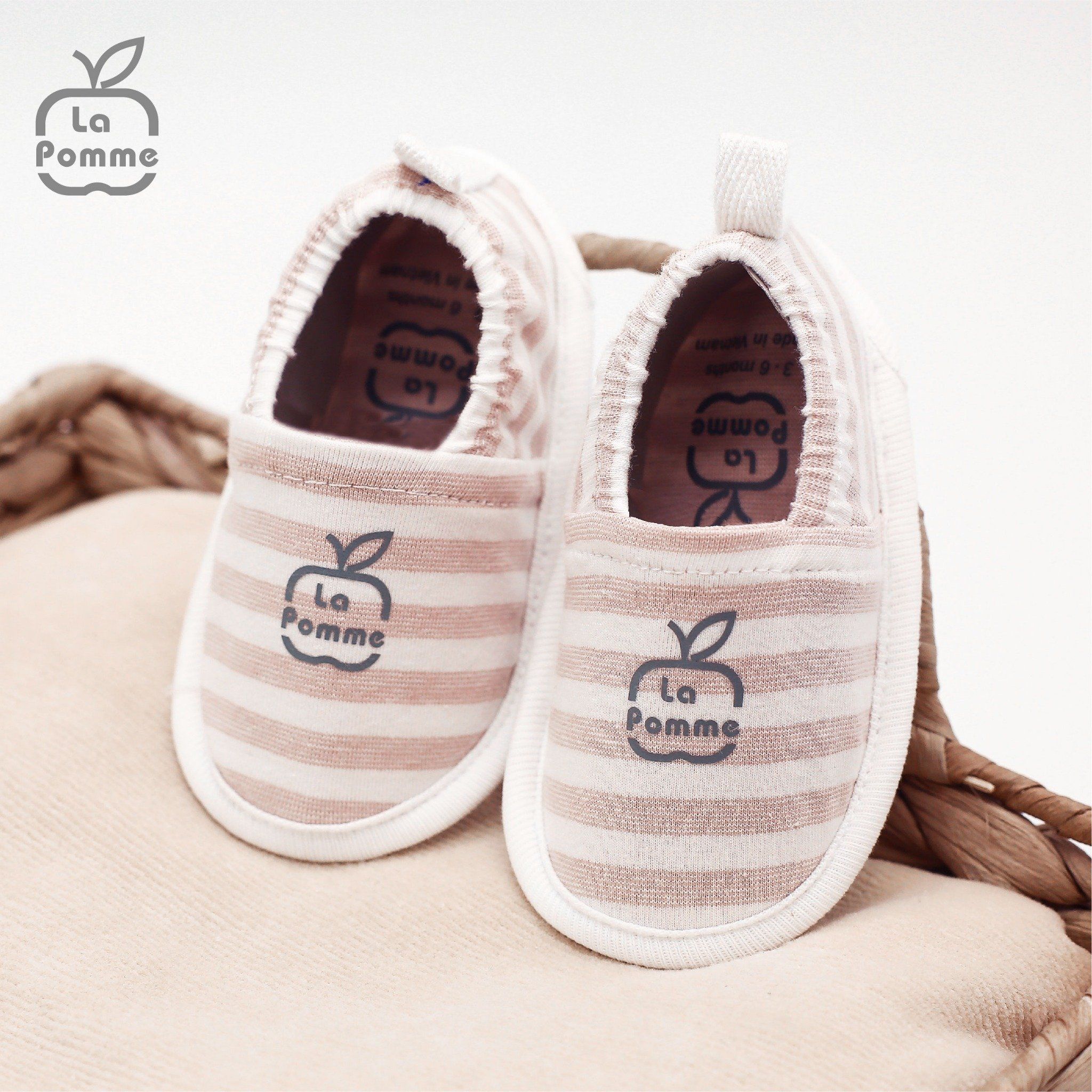  BB001 Giầy vải sơ sinh La Pomme Booties - Kẻ Xanh 