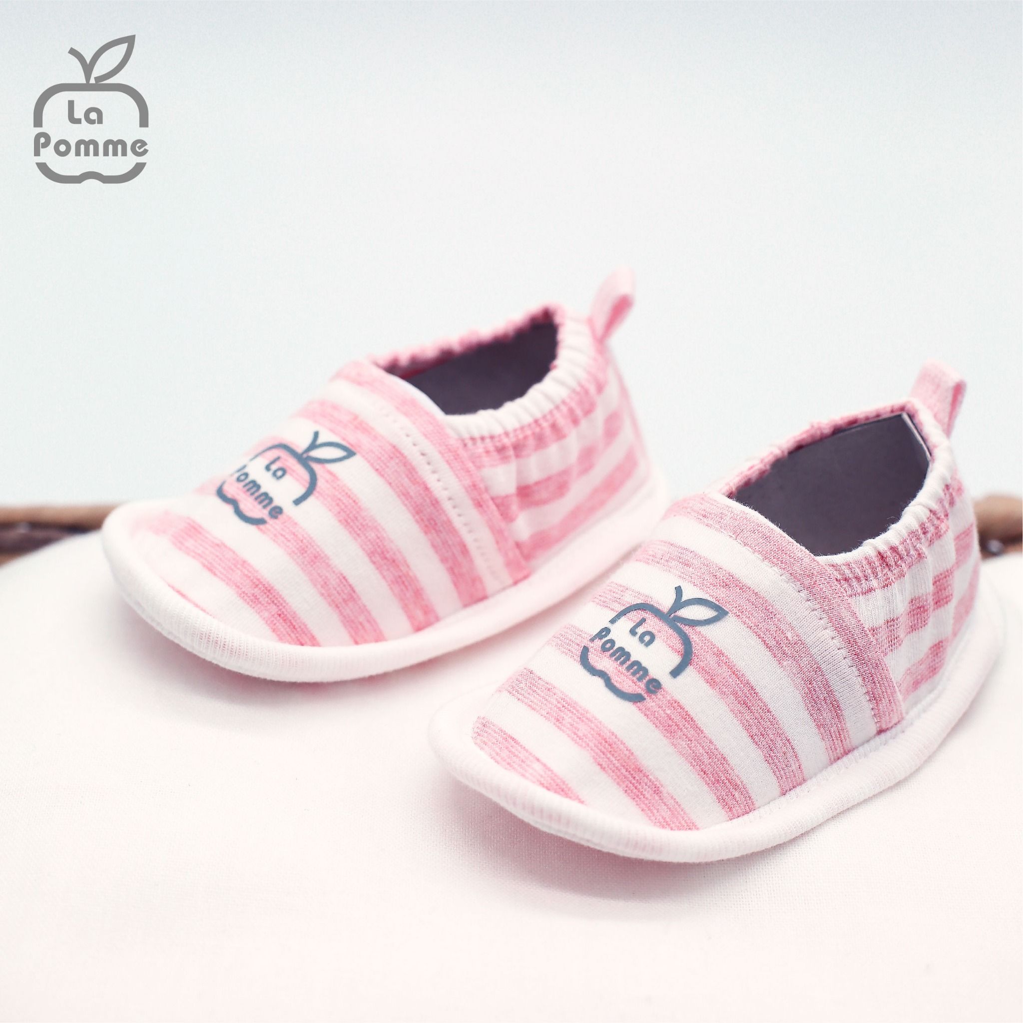  BB001 Giầy vải sơ sinh La Pomme Booties - Kẻ Be 