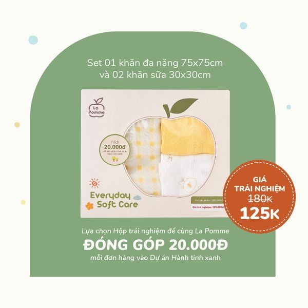  Hộp trải nghiệm 3 khăn sợi tre lụa La Pomme Everyday Soft Care 