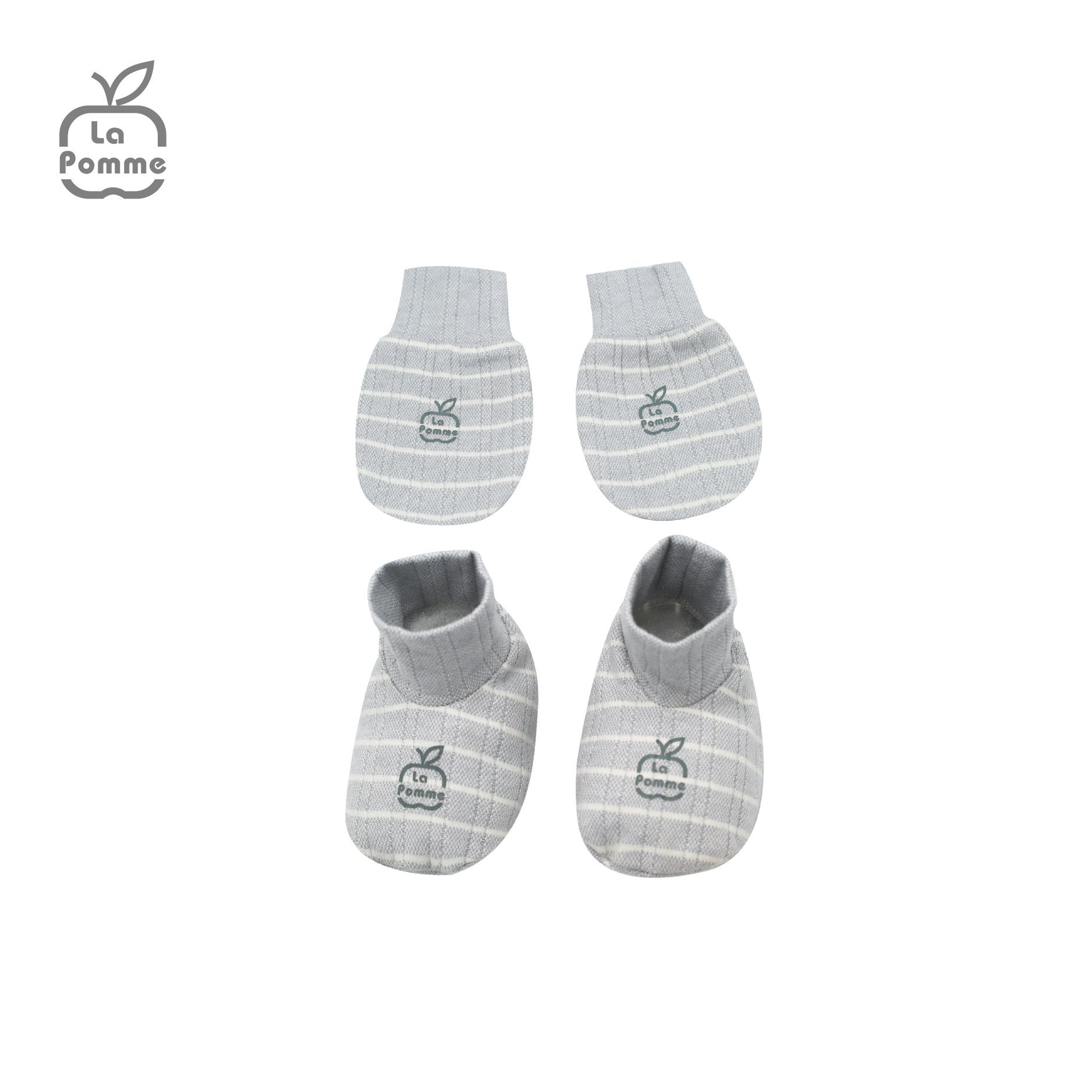  GHF058 Set bao tay bao chân La Pomme Kẻ - 0M Ghi 