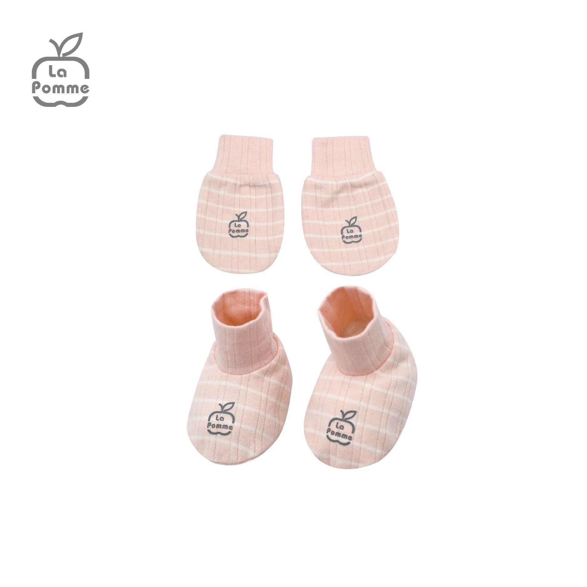  GHF058 Set bao tay bao chân La Pomme Kẻ - 0M Ghi 