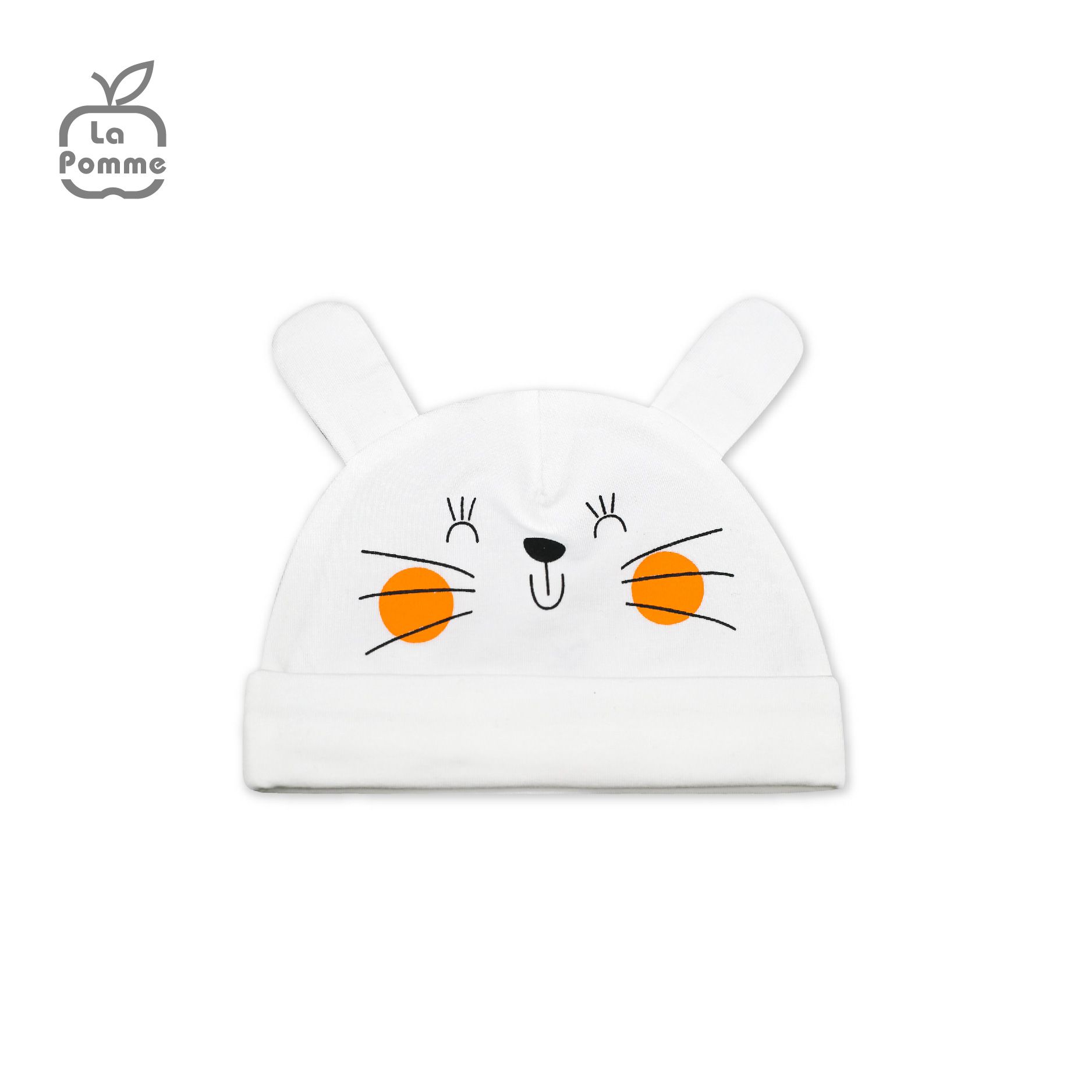  H059 Mũ sơ sinh La Pomme Thỏ Bunny - Trắng Ghi 