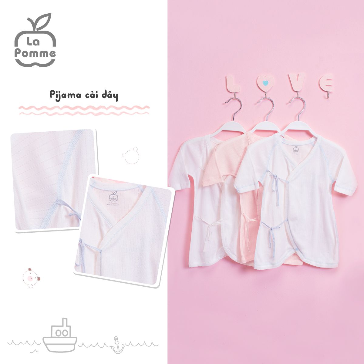  Pijama cài dây viền màu 