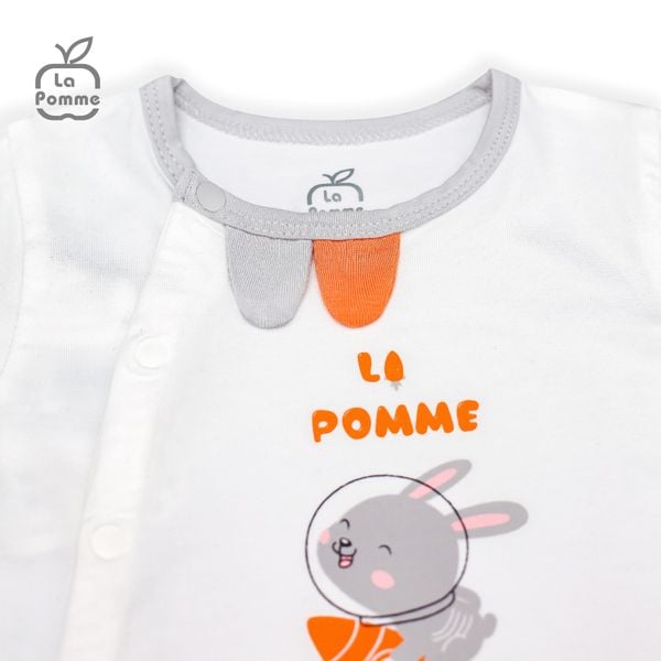  SLD059 Bộ dài tay La Pomme cúc lệch Thỏ Bunny - Trắng Ghi 