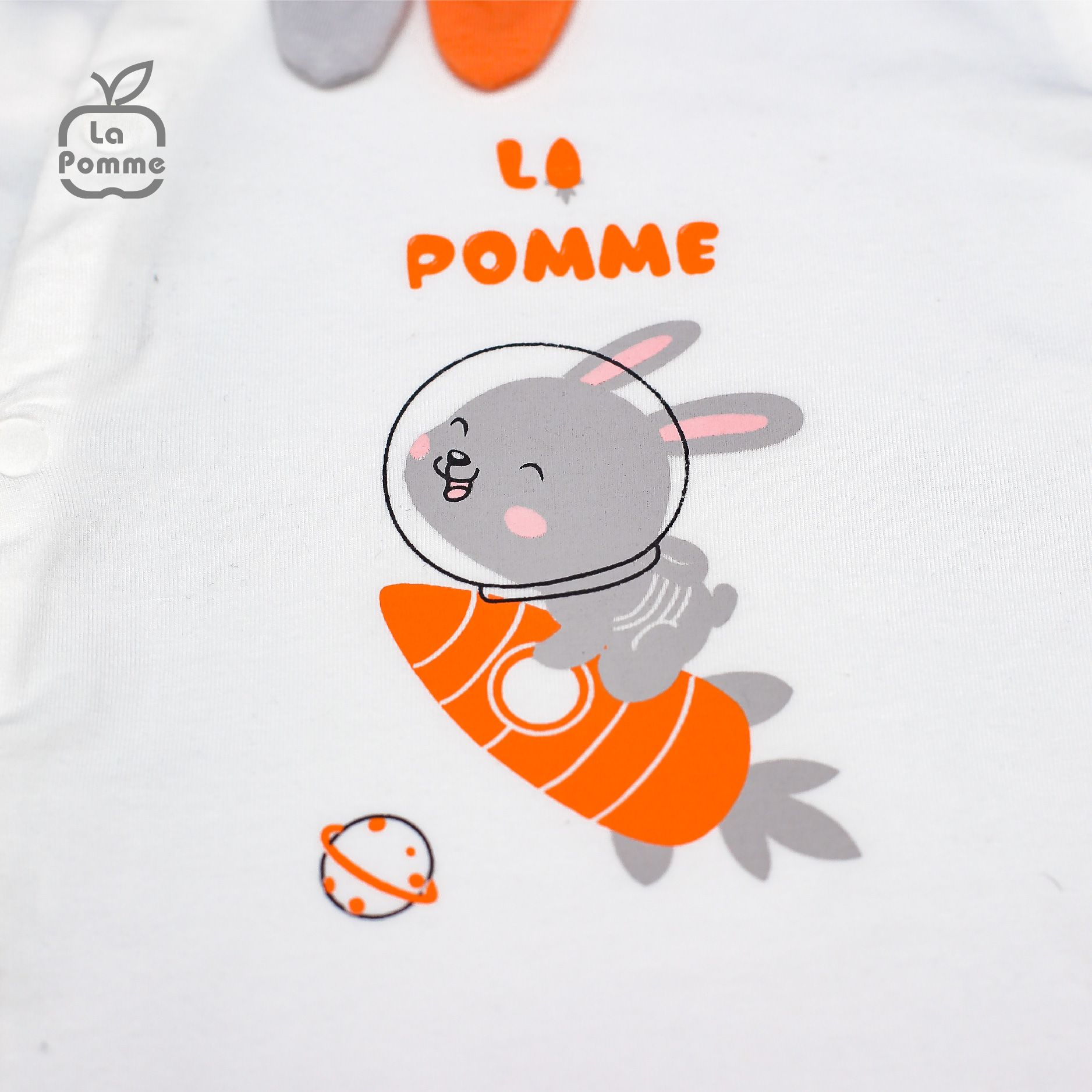  SLD059 Bộ dài tay La Pomme cúc lệch Thỏ Bunny - Trắng Ghi 