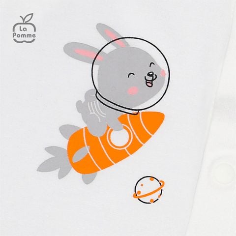  SLS059 Bộ dài tay La Pomme cúc giữa Thỏ Bunny - Trắng Ghi 