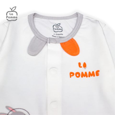  SLS059 Bộ dài tay La Pomme cúc giữa Thỏ Bunny - Trắng Ghi 