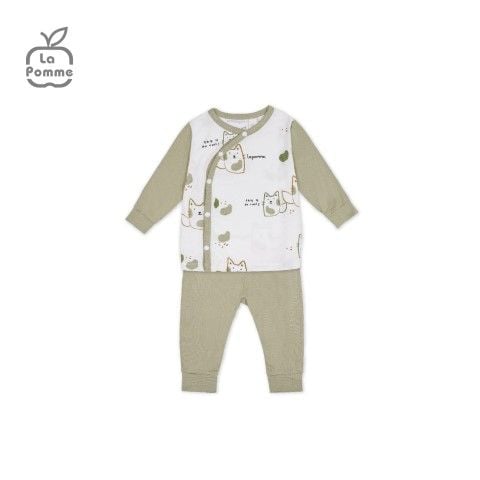  Bộ dài tay La Pomme cúc lệch lovely baby - Xanh 