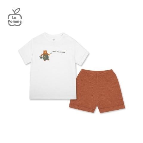  Bộ Cộc Tay La Pomme Thợ làm vườn gấu nâu - Trắng kem 