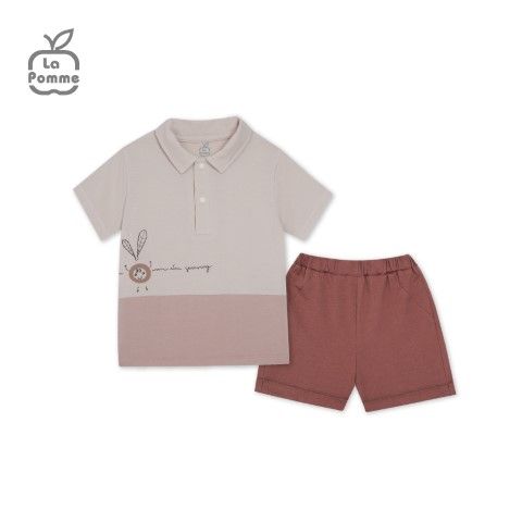  Bộ cộc tay La Pomme polo mầm cây - Nâu be 