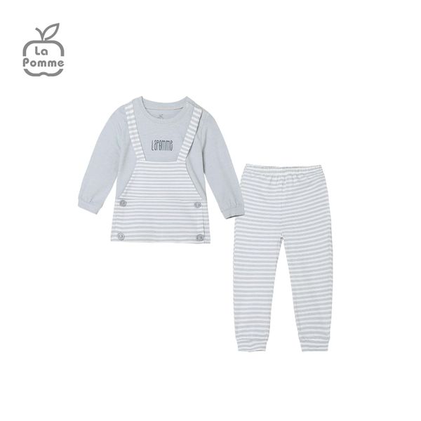  SL231 Bộ dài tay phối yếm kẻ La Pomme - Xanh 