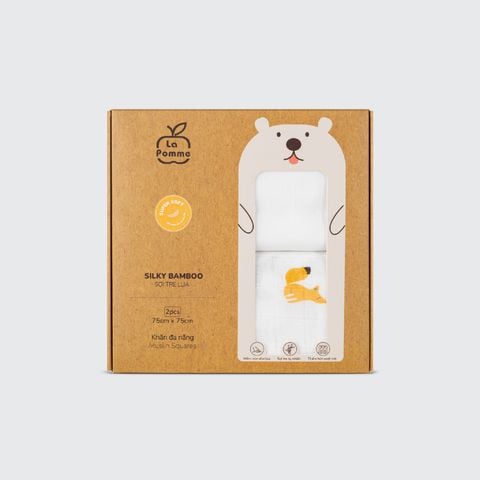  Set 2 Khăn sữa sợi tre lụa La Pomme phối màu (75x75cm) - Trắng (Cáo) 