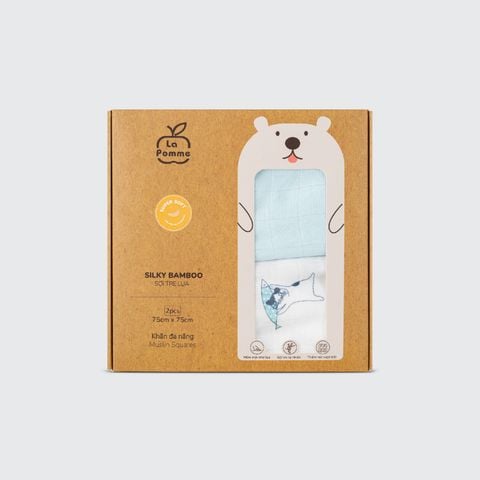  Set 2 Khăn sữa sợi tre lụa La Pomme phối màu (75x75cm) - Xanh (Mèo) 
