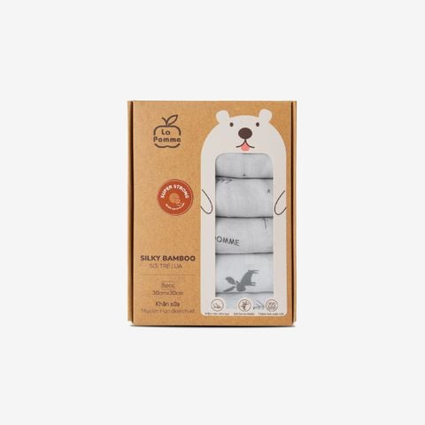  K001 Set 5 khăn sữa sợi tre lụa La Pomme - 30x30cm Hươu 