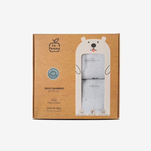  K002 Set 2 khăn sữa sợi tre lụa La Pomme - 75x75cm Hươu 