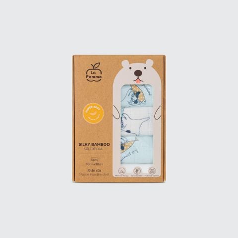  Set 5 Khăn sữa sợi tre lụa La Pomme phối màu (30x30cm) - Xanh (Mèo) 