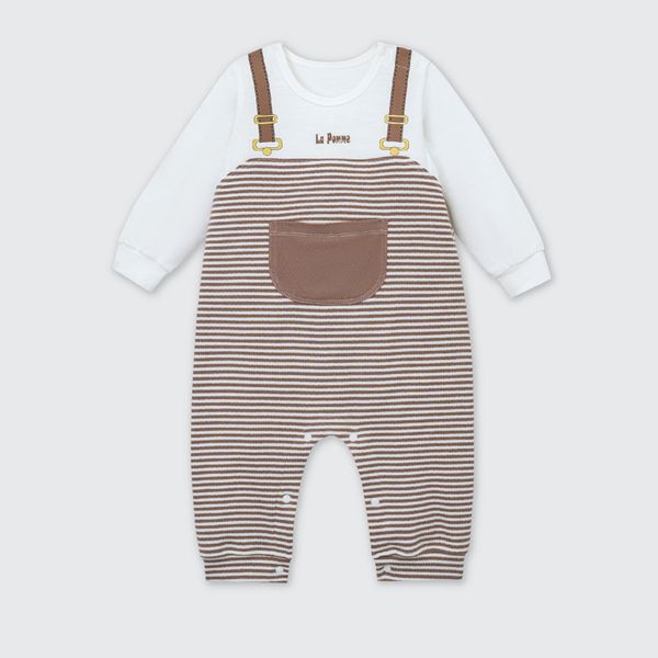  Bộ yếm liền dài tay La Pomme kẻ ngang 