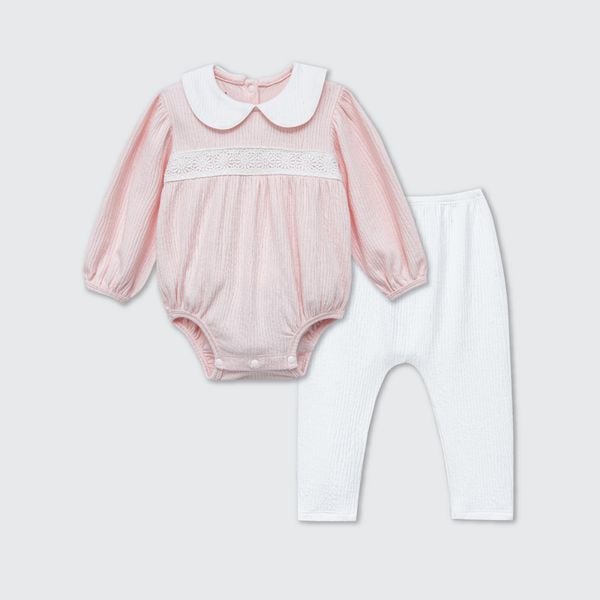  Bộ Bodychip dài tay kèm quần La Pomme phối ren xinh xắn 