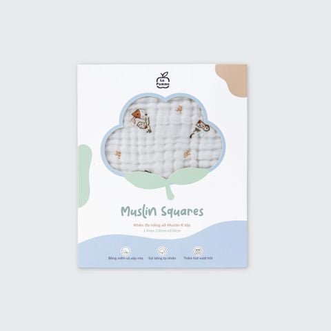  Khăn đa năng Xô Muslin 6 Lớp La Pomme họa tiết (100x100cm) - Trắng (Little House) 