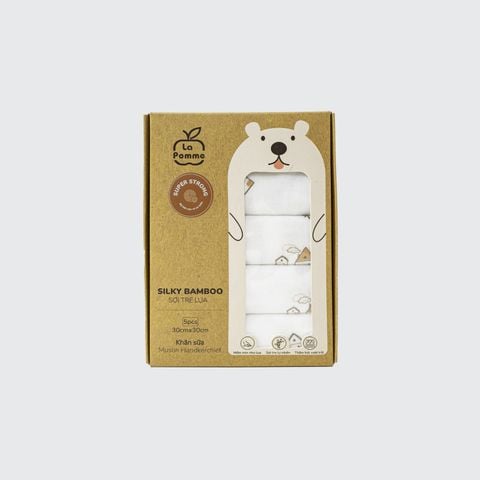  Set 5 Khăn sữa sợi tre lụa La Pomme (30x30cm) - Trắng (Ngôi làng) 