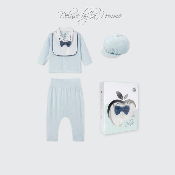  Bộ dài tay cài khuy kèm mũ La Pomme Deluxe thêu cổ thanh lịch 