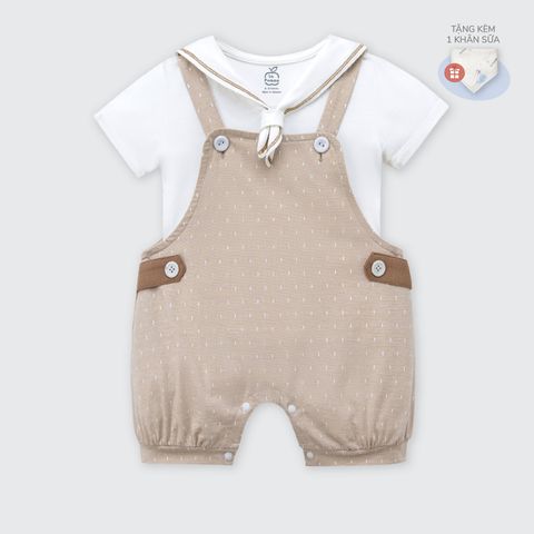  Bộ yếm rời kèm áo cộc tay La Pomme cổ nơ 