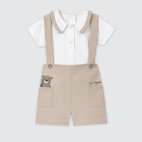  Bộ yếm rời kèm áo cộc tay La Pomme Gấu Nâu Vui Vẻ 